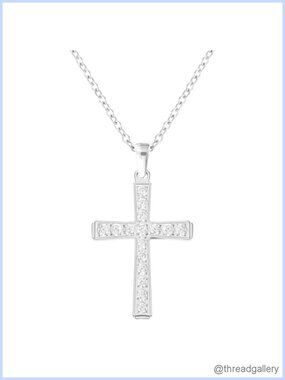 18K Gold Plated Cross Necklace Cubic Zirconia Pendant 18 Inch